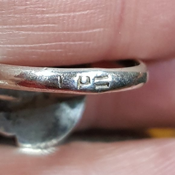 Navajo Old Pawn.925 Turquoise MOP Signed IP Ring - Picture 6 of 11